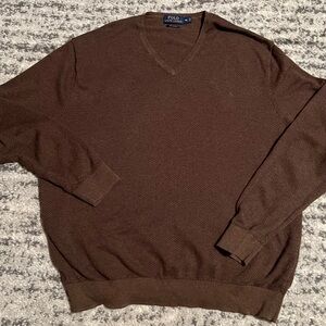 Polo Ralph Lauren Dark Brown Herringbone V Neck Sweater Sz.XL